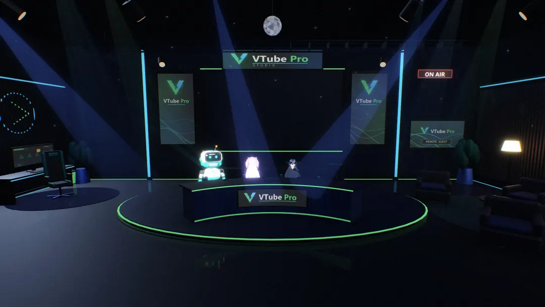 The VTube Pro Studio set under preshow beams, rendered by VTube Pro.